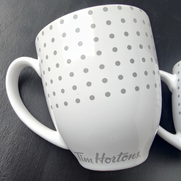 2 Tim Hortons coffee mugs | 2017 | 🤍💙🩶 white grey polka dots | 12 oz - Picture 9 of 13